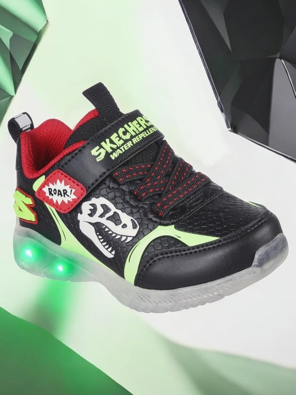Skechers Kids Black & Neon Green Light-Up Water-Repellent Sneakers